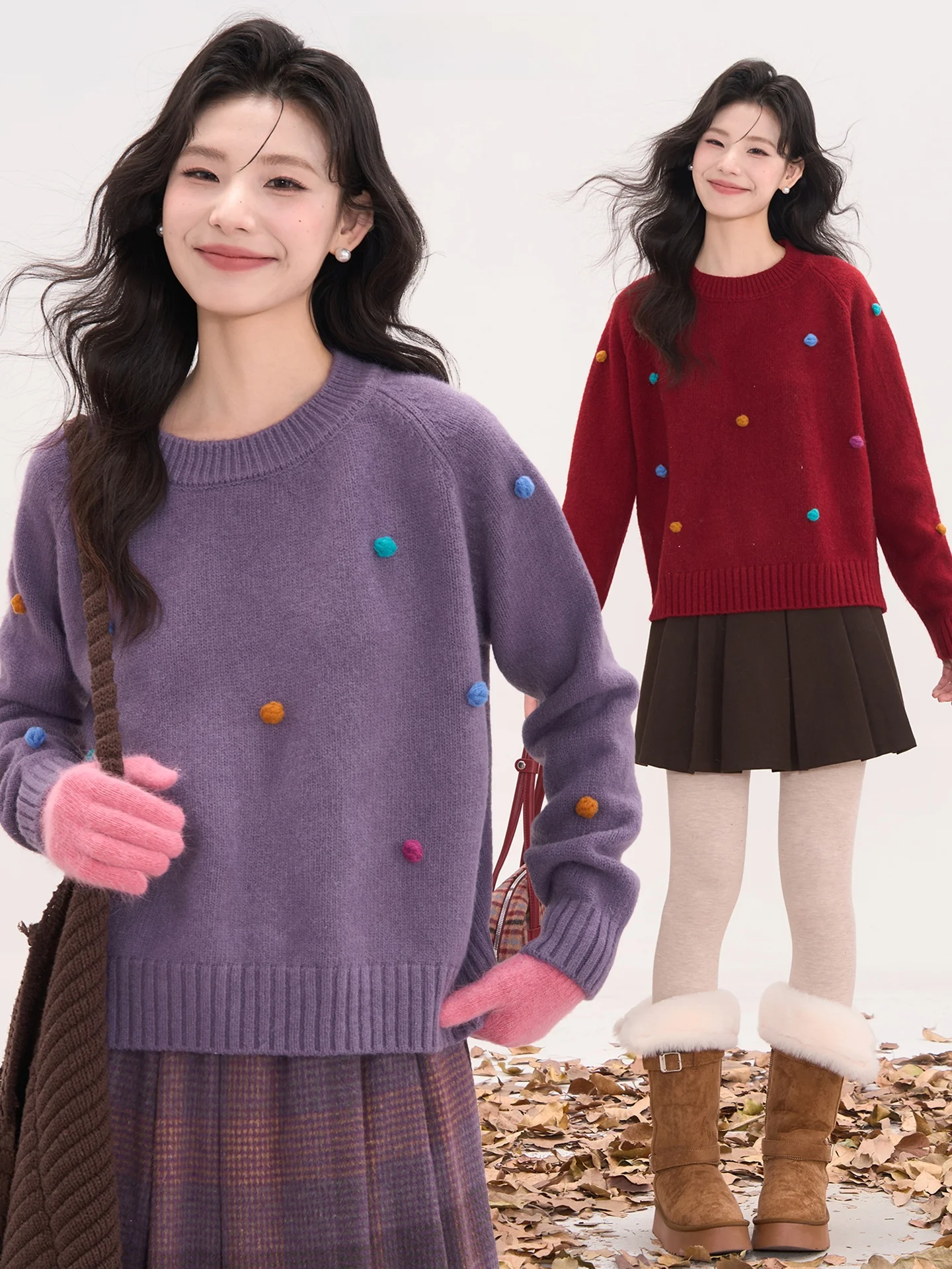 

Женский вязаный свитер Heme 8 из шерстяной смеси с круглым вырезом, антивозрастной эффект, 3D-эффект, зимний, модный, повседневный стиль