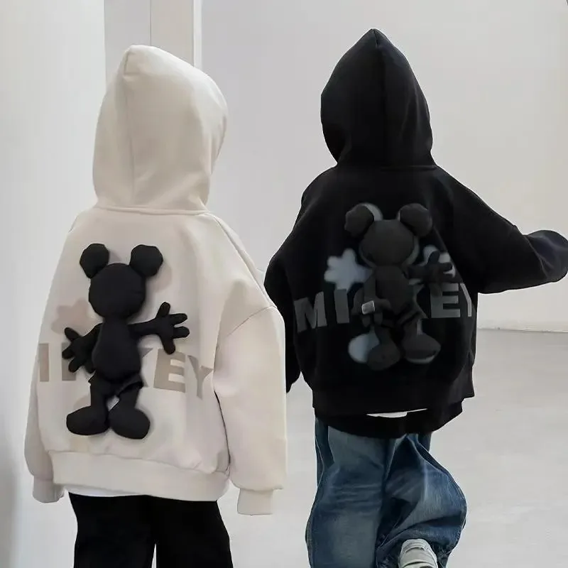 2024 Spring and Autumn Boys' Hoodie New 3D Doll Zipper Shirt Fashion Casual Children's Korean Version Top