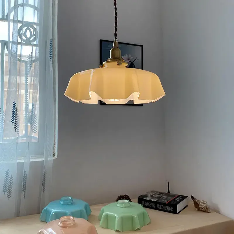 

Retro Glass Pendant Lights Dining Room Kitchen Bedside Aisle Suspension Luminaire Macaron Ceiling Pendant Lamps For Ceiling