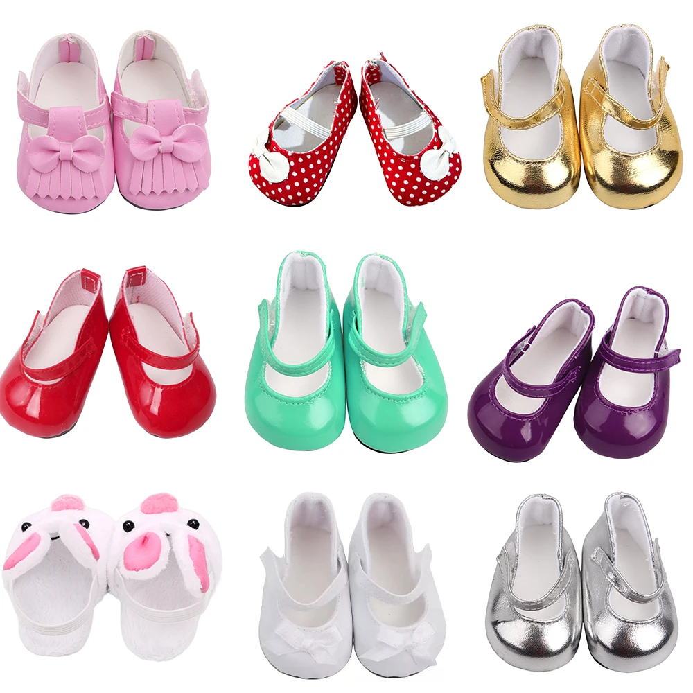 Chaussures en cuir pour poupées de 18 pouces, pantoufles en forme de lapin, chaussures à la mode et tendance adaptées aux poupées de 18 pouces, accessoires pour poupées