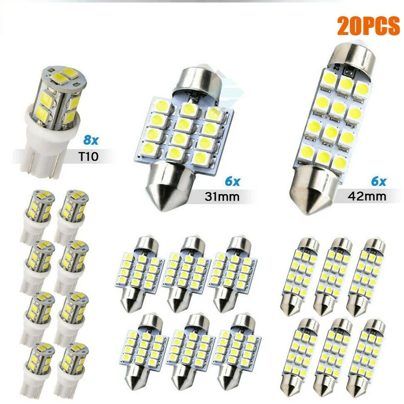 20X Combo LED Car Interior Light Dome Map Lamp Door License Plate Lights Bulbs White