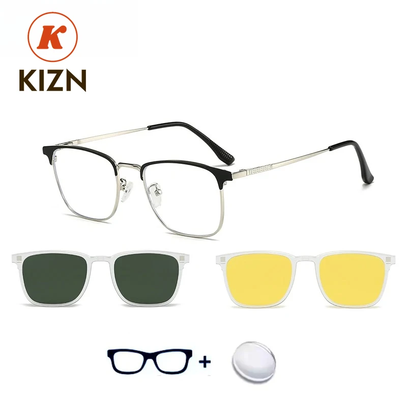 

KIZN Sports 3 in 1 Business Men Polarized Myopia Sunglasses Square Hyperopia Magnetic Clip Prescription Women Custom Glasses Fra