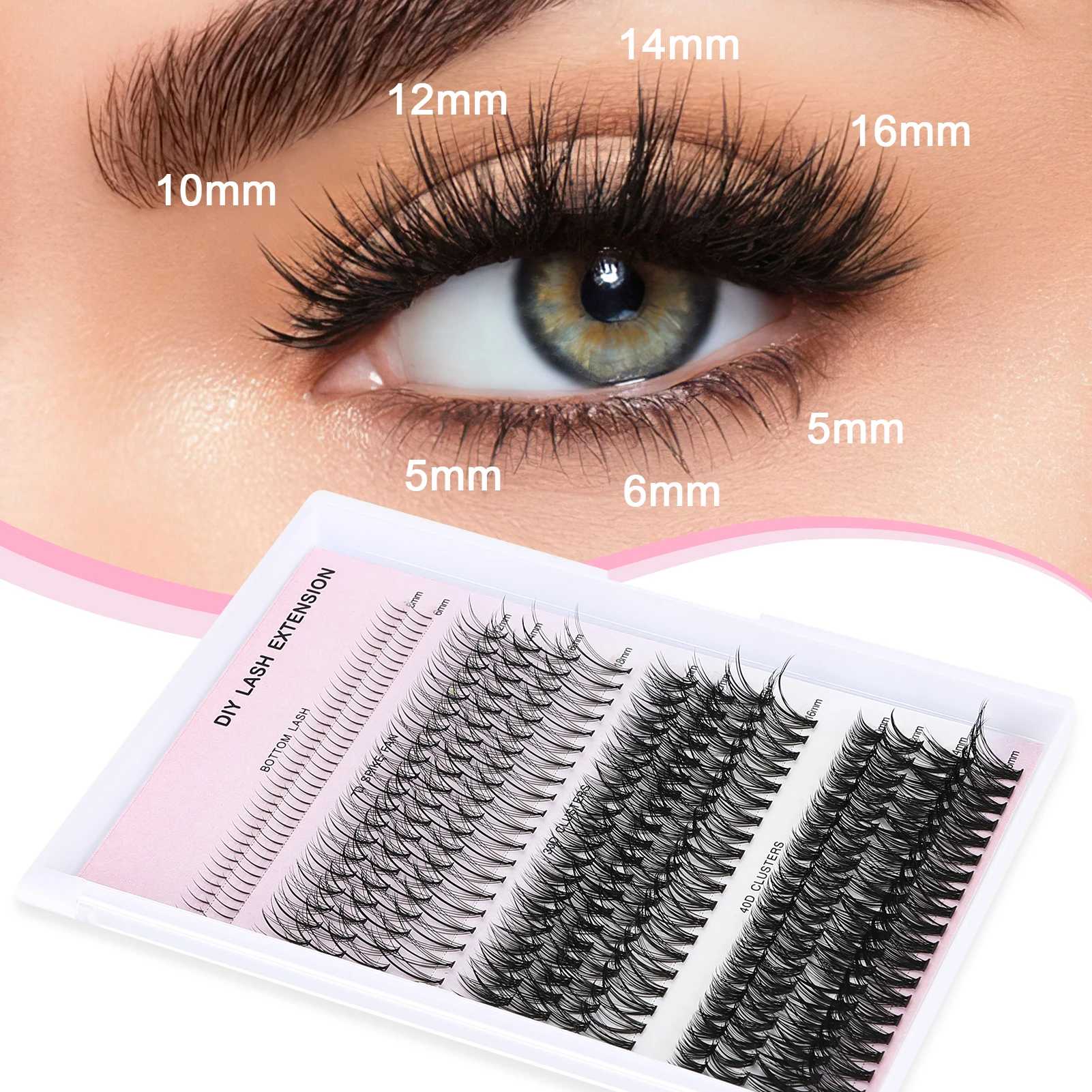 320 Rijen Diy Wimpers Extensions Kit 7d Spike Fan Bodem Lash 30d 40d Clusters Volume Valse Wimpers 5-16Mm Gemengde Piekerige Wimper