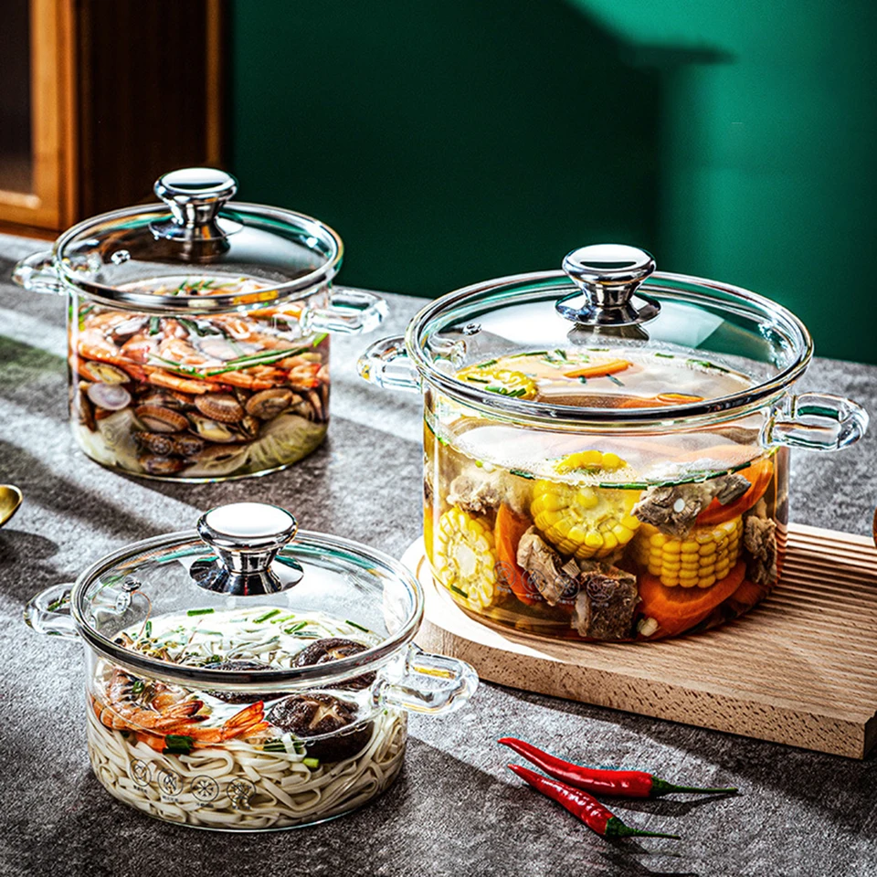 Pentola In Vetro Borosilicato 5,5 L Con Coperchio E Manici In Acciaio – Trasparente, Per Pasta, Zuppa E Latte, Adatta A Piani Radianti
