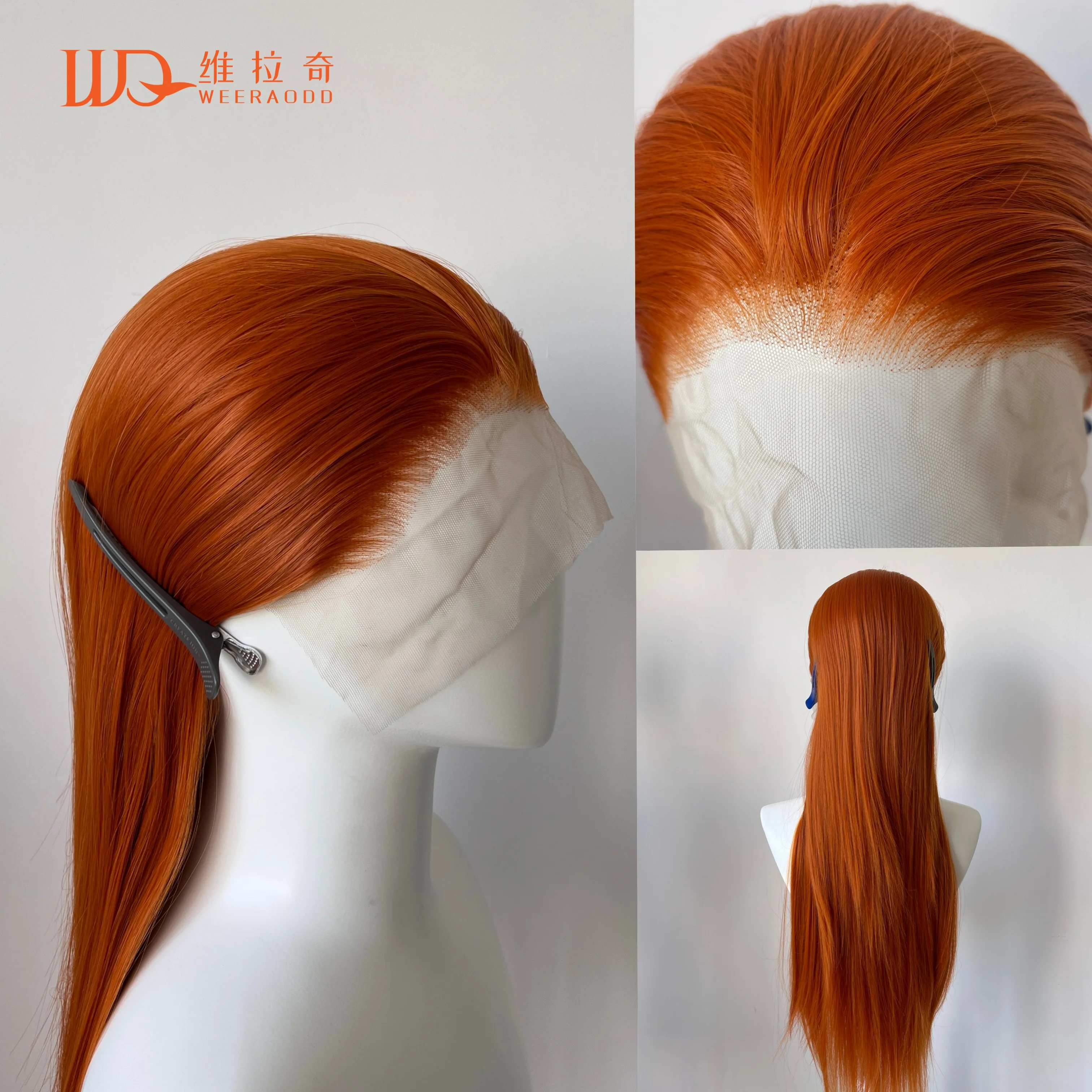 

Оранжевые 13X4 синтетические парики спереди для женщин, длинные шелковистые прямые парики длиной 26 дюймов, завязанные вручную, плотность 150%, бесклеевые