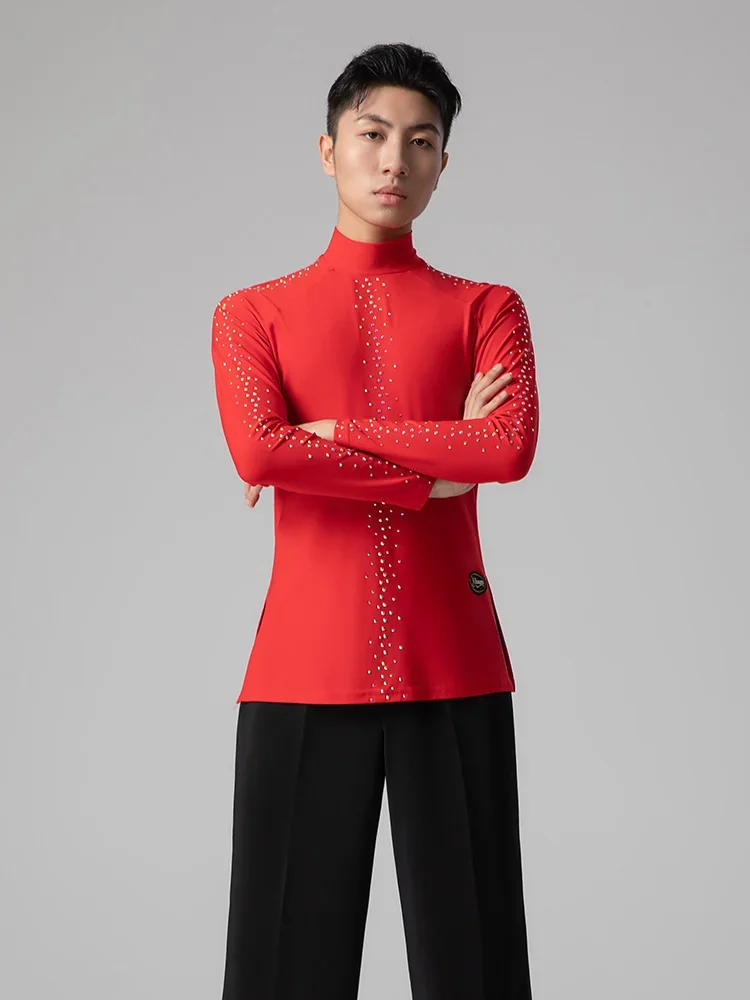 New Latin Dance Performance Dress 2024 Men's Standard Dance Competition Dress High Collar Dance Long Sleeve Top 6603 Costumes