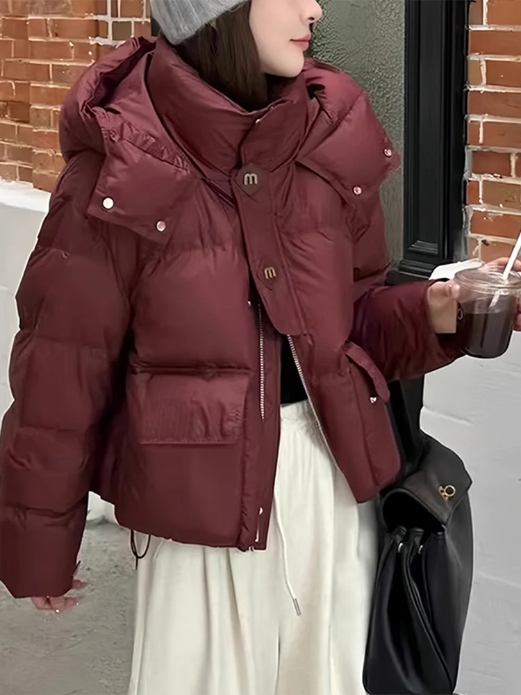 

Зимняя утепленная теплая короткая пуховая куртка из хлопка для женщин, свободного кроя, с капюшоном, в корейском стиле, для повседневной носки, модная, для электронной коммерции