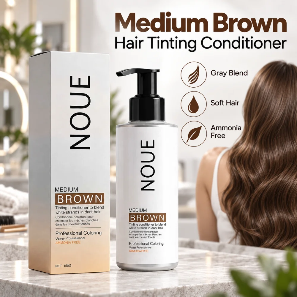 150g NOUE Medium Brown Tinting Conditioner Gray Hair Coverage Ammonia Free Moisturizing 2 In 1 Hair Color Camouflage Treatment