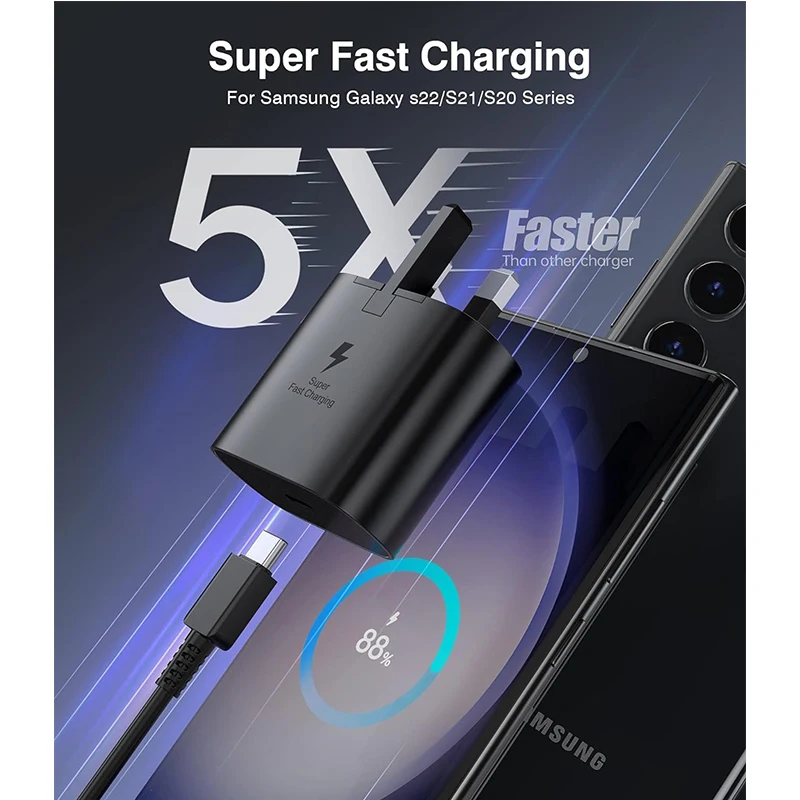 British Standard Charger 45W PD USB-C Super Fast Charger UK Plug Adapter For Galaxy Z Flip Fold 6 5 S25 S23 S24 S21 S22 Ultra