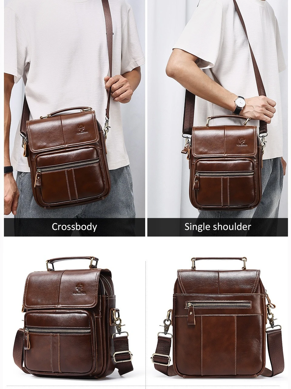 

Высококачественный мужской портфель на одно плечо большой вместимости из натуральной кожи с несколькими карманами, хранилище для компьютера, деловая сумка