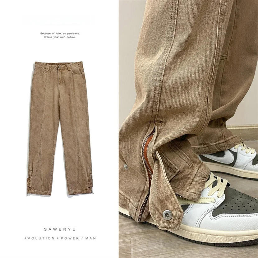 

American Vibe High Street Men's Jeans Straight Leg Wide Leg Pants Spring Autumn Loose Long Trousers Wear Resistant Youth Faion