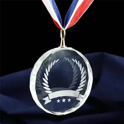Free Customized Crystal Glass Medals Sport Souvenirs Honor Medal School Competition Color Printed Engraved Logo Name Award Gifts