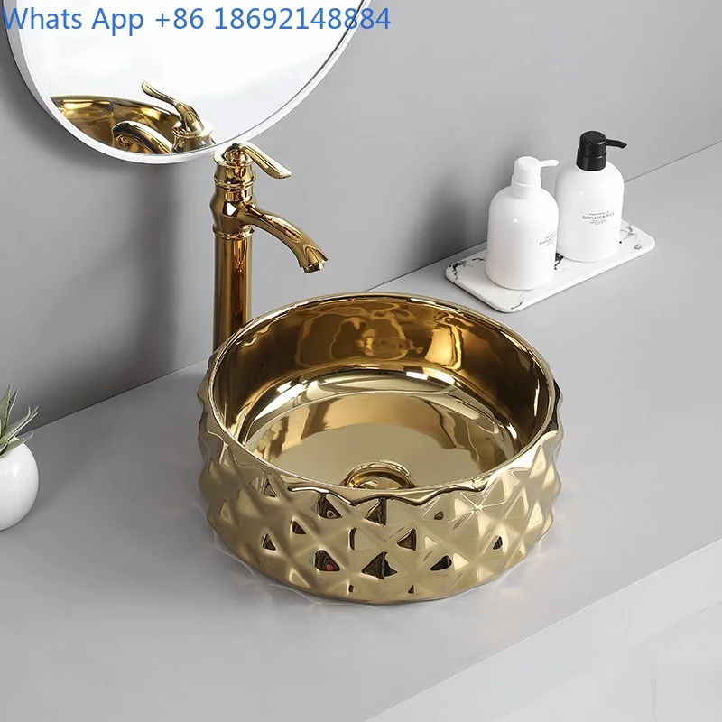 

Nordic Minimalist Countertop Basin gold silver Ceramic Washbasin Round Handwashing Basin for Home and Hotel Use