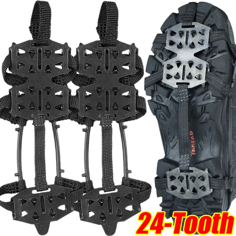 1 Pair M L Crampons Shoes Cover 24 Teeth Anti-Slip Ice Grips Gripper Shoes Boot Hiking Ice Climbing Shoe Spikes Climbing Chain