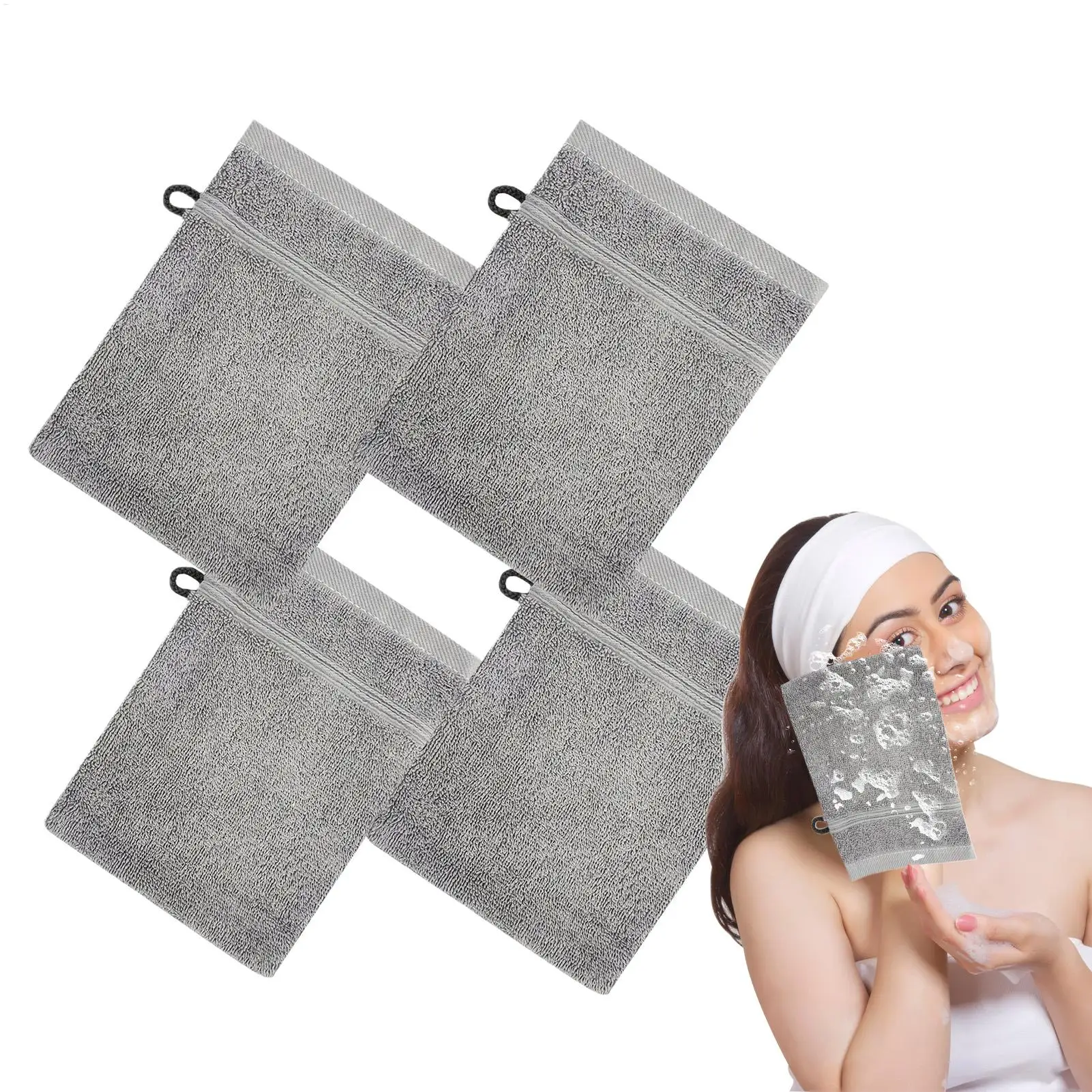 

Shower Mitt Washcloths With Loop 4 Piece Soft Cotton Glove Towel Bath Washcloth For Hand Face Cleaning Kids Baby Women Men