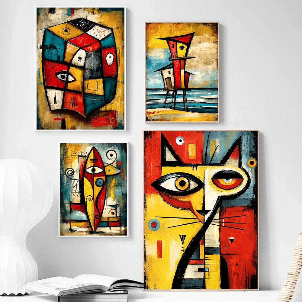 Contemporary Abstract Samurai Warrior Fragmented Teddy Bear Posters Rubik's Cube Prints Canvas Painting Wall Pictures Home Decor