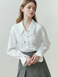 FSLE Solid Office Lady Long Sleeve Shirts 2023 Spring Drape Temperament Commuter Blouse Pointed Collar Drop Sleeve Tops