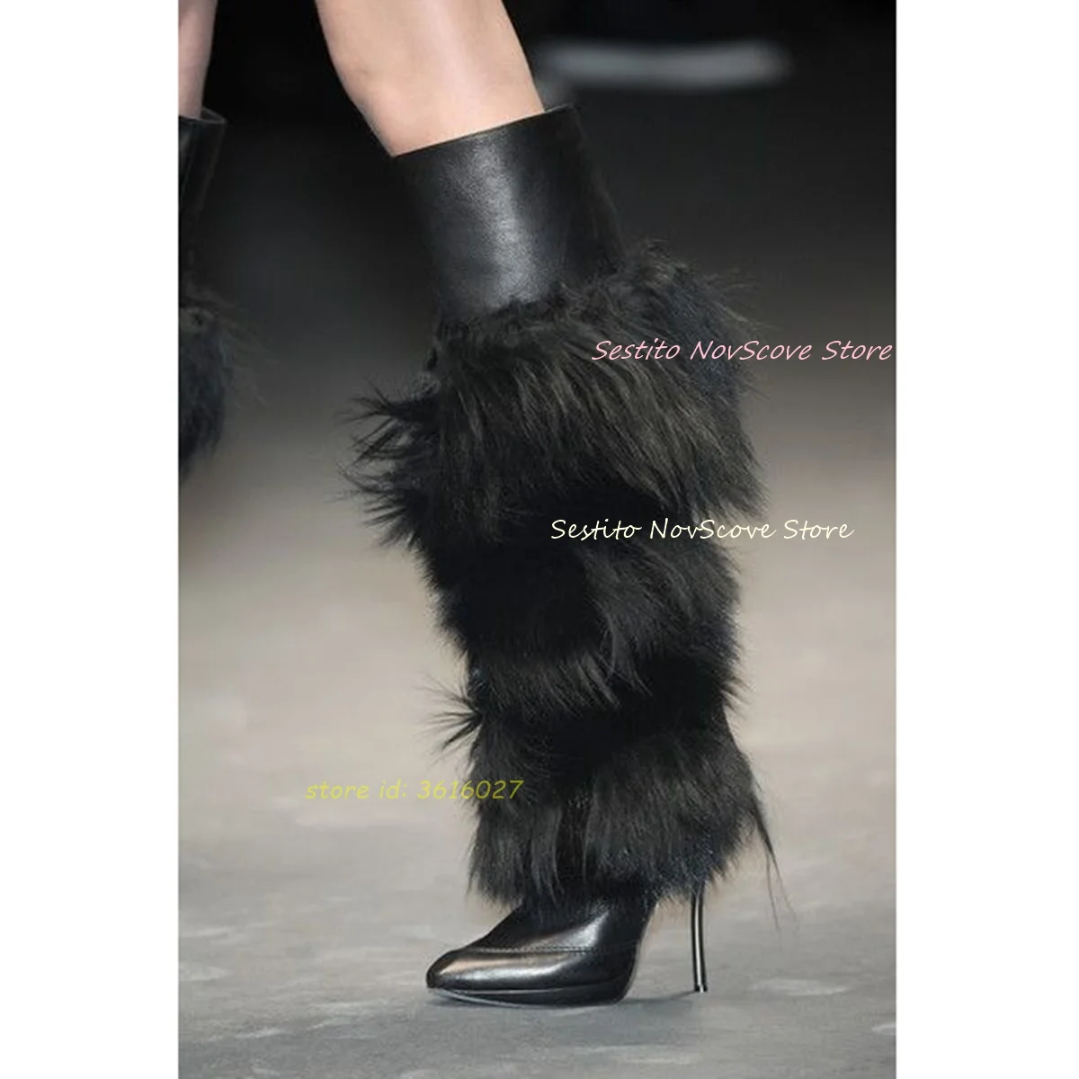 

Черные меховые сапоги до колена с острым носком, кожаные длинные ботинки на платформе с декором из искусственного меха, осенне-зимняя пикантная женская обувь для вечеринок