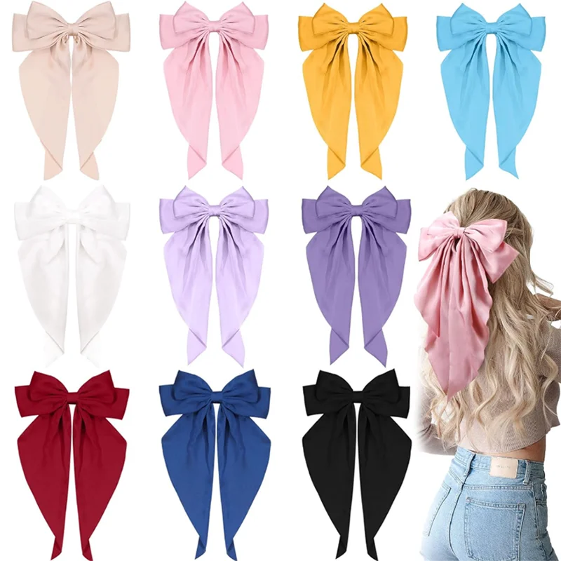 3/4/6/12PCS/Set New Ribbon Bow Hair Clips Fashion Solid Satin Spring Clip HairPin Headband with Clips Girls Hair Accessories