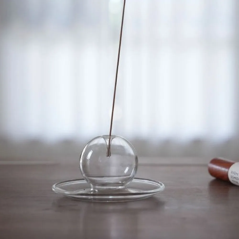Glass Ball Design Incense Holder With Tray Transparent Incense Stick Holder Integrated Incense Sticks Tray Relaxation