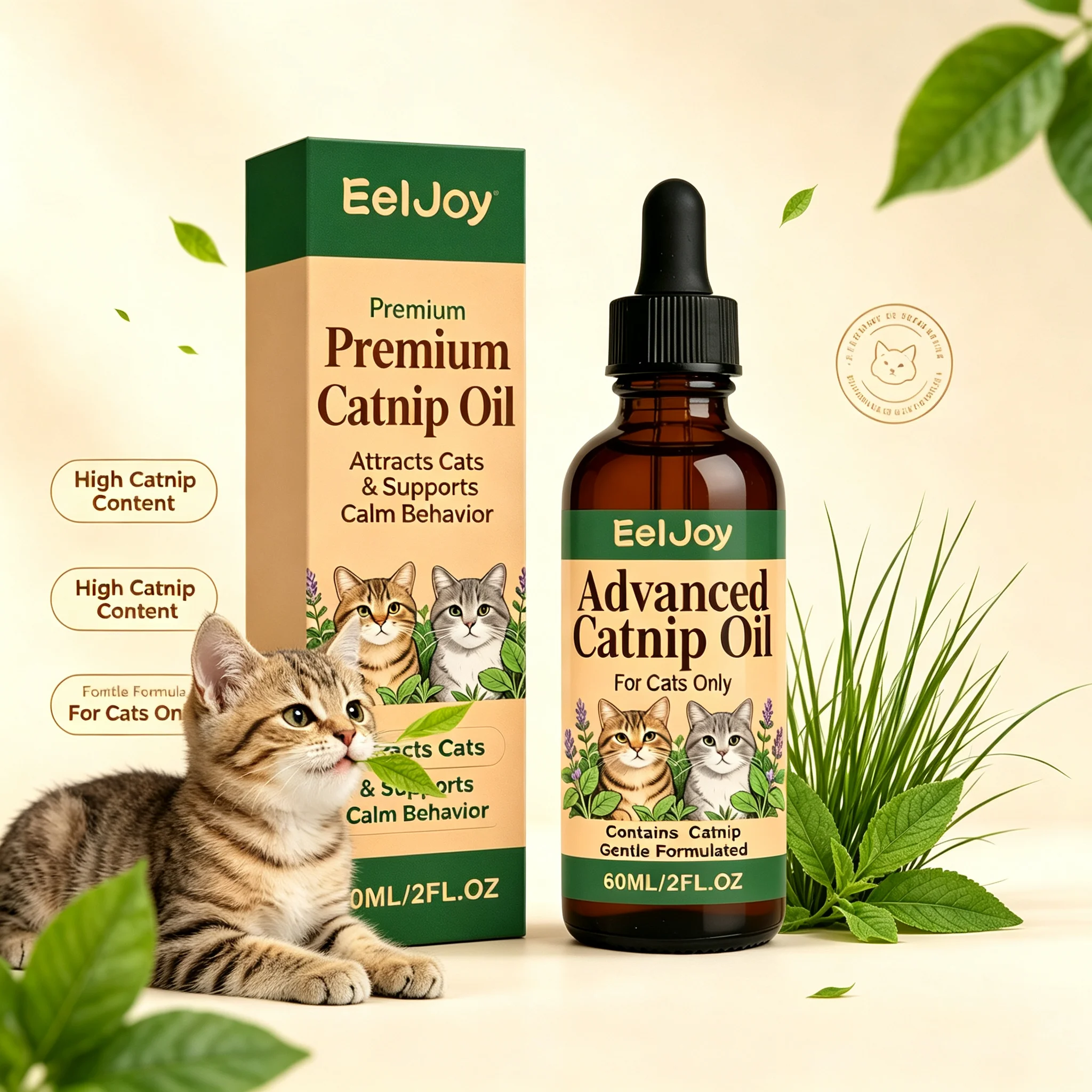 Catnip Oil Drop Relieve Stress Anxiety Promote Relaxation & Mood Balance Reduce Destructive Behaviors Natural Calming Supplement