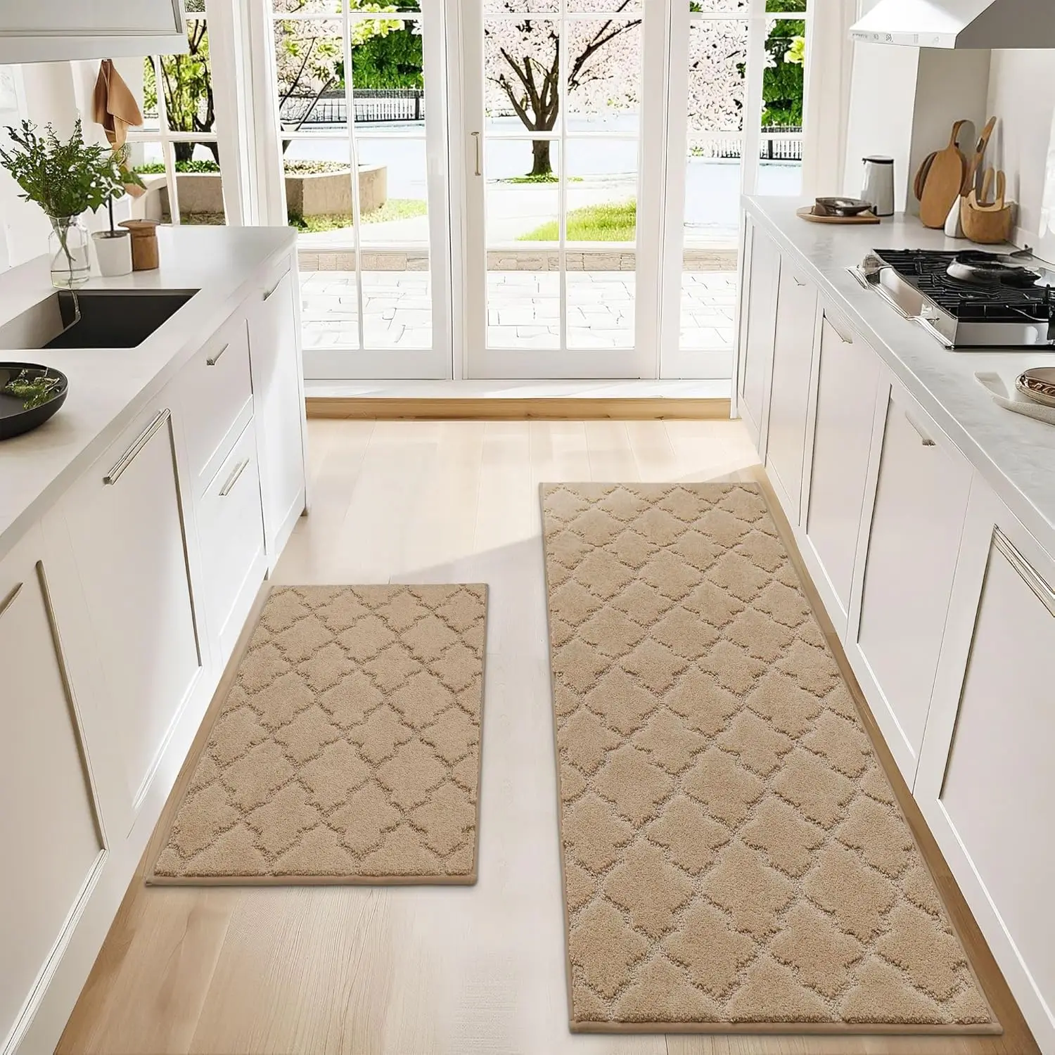 

Super Absorbent Kitchen Rugs [2 PCS] Non-Skid Floor Mats for Sink Area, 24x35 Inch, Washable Beige