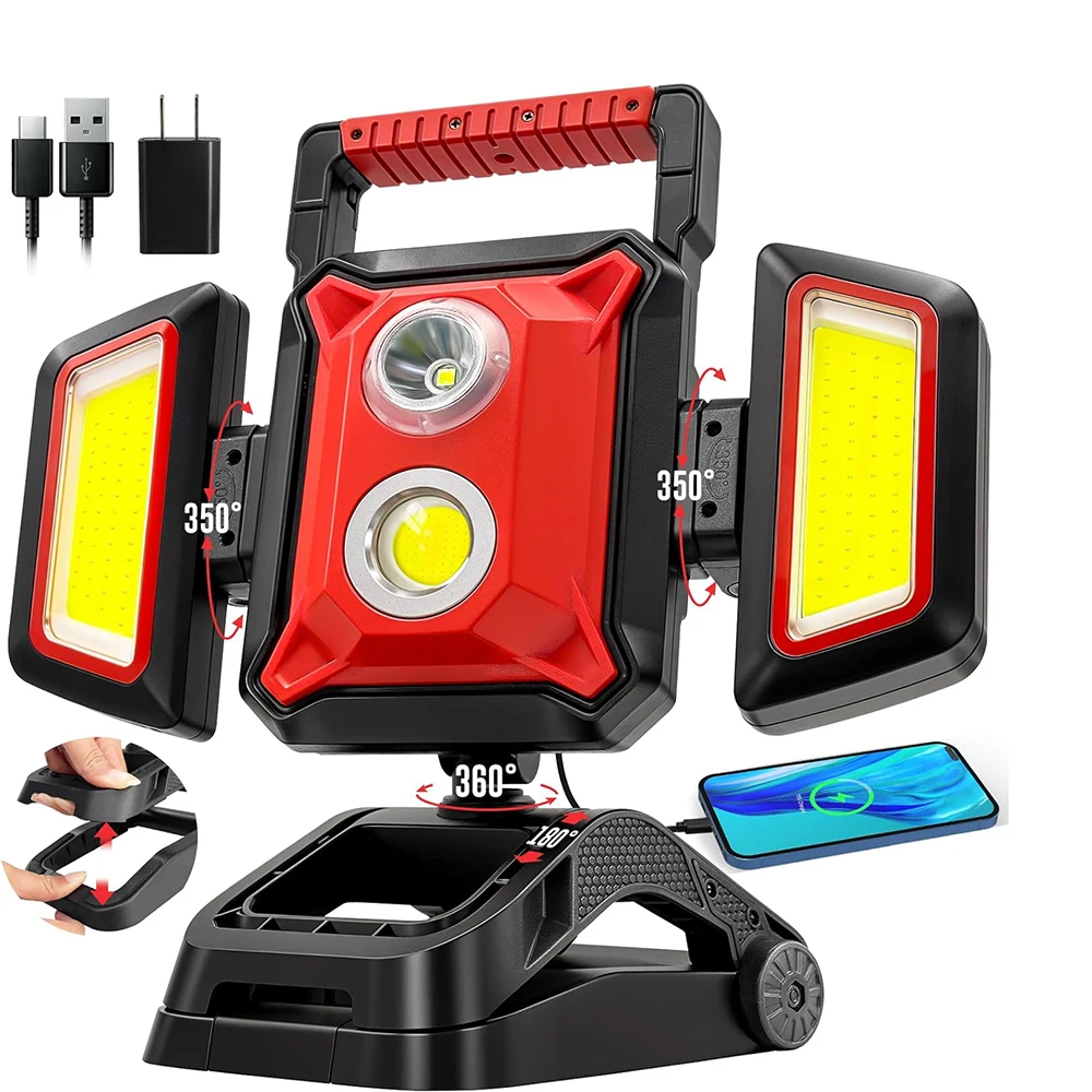 

Rechargeable Work Light, Magnetic Work Light with Foldable & 360° Rotatable Floodlights, Big Clamp, 5 Light Modes Work Lights
