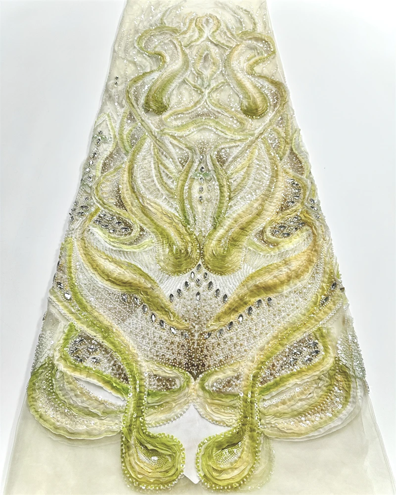

Handmade Embroidery Net Lace with Beads And Sequins Fabric for Women's Party Evening Dresses African Design High Quality New Arr