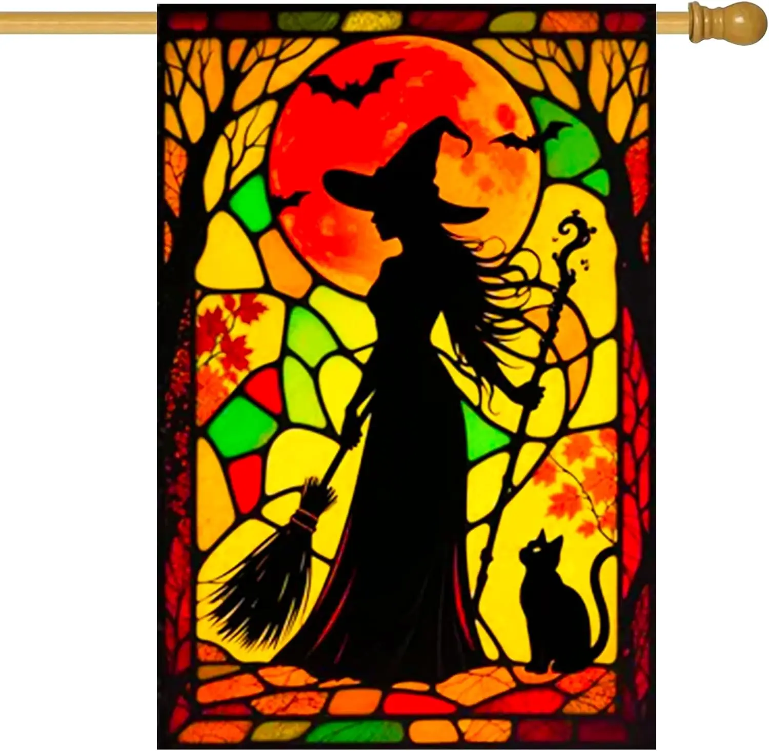 BlissYard Spring Summer House Flag 28 x 40 Inch Double Sided Garden Flag Witch Cat and Red Moon Forest for Halloween Fall Ya WWP
