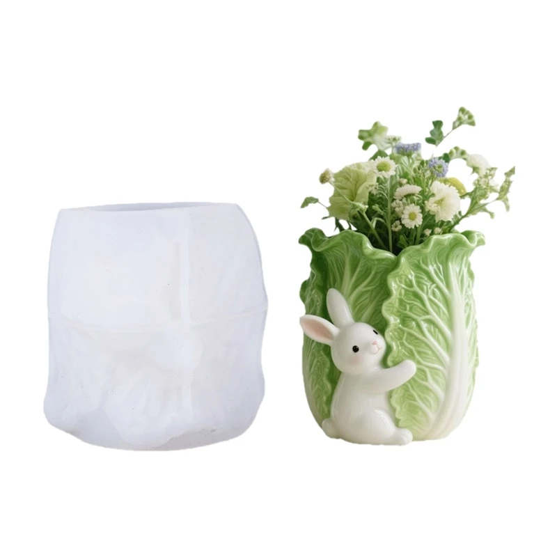  Flexible Silicone Rabbits Cabbage Planter Mould Jewelry Making Tool Gift Concrete Crafting