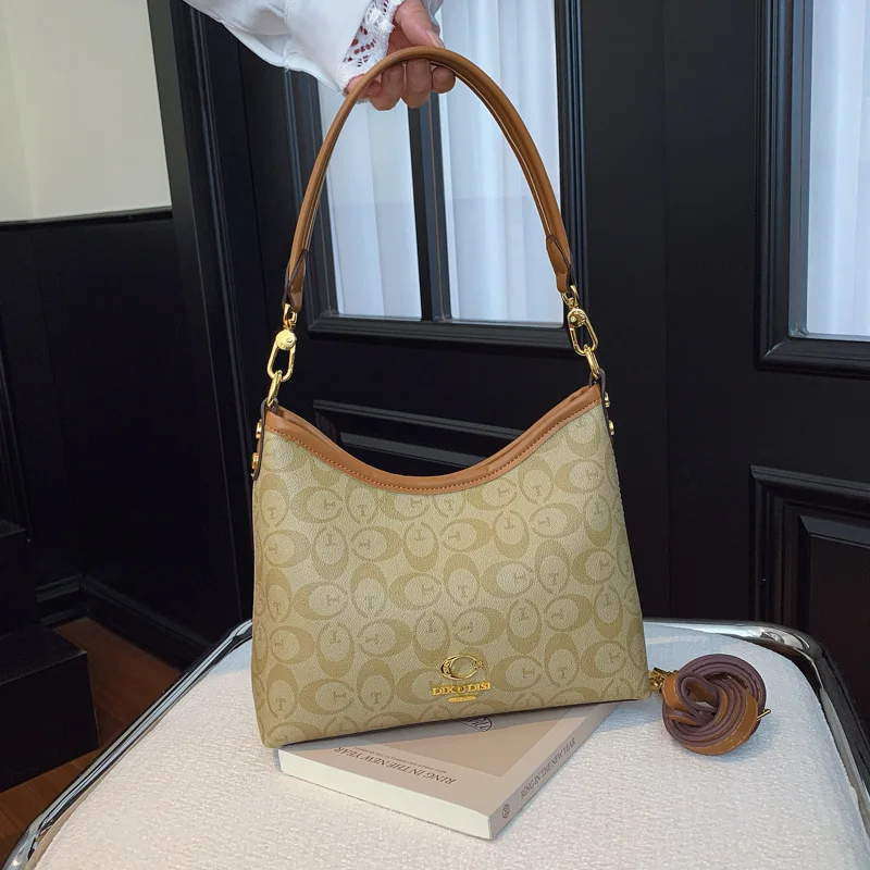 2026 Multi-way Wear Women Vintage Hobo Bag Monogram Print Detachable Strap Underarm & Crossbody Casual Daily Commute Purse