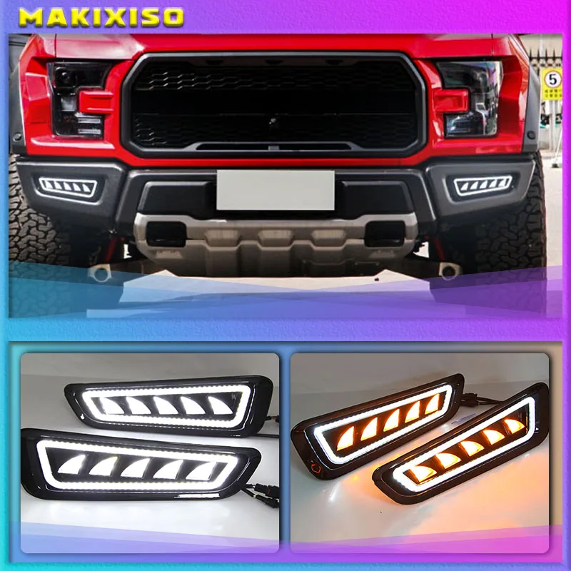 

1 Pair DRL LED Daytime Running Lights with Turn Signal Fog Lamp For Ford Raptor SVT F150 2017 2018 2019