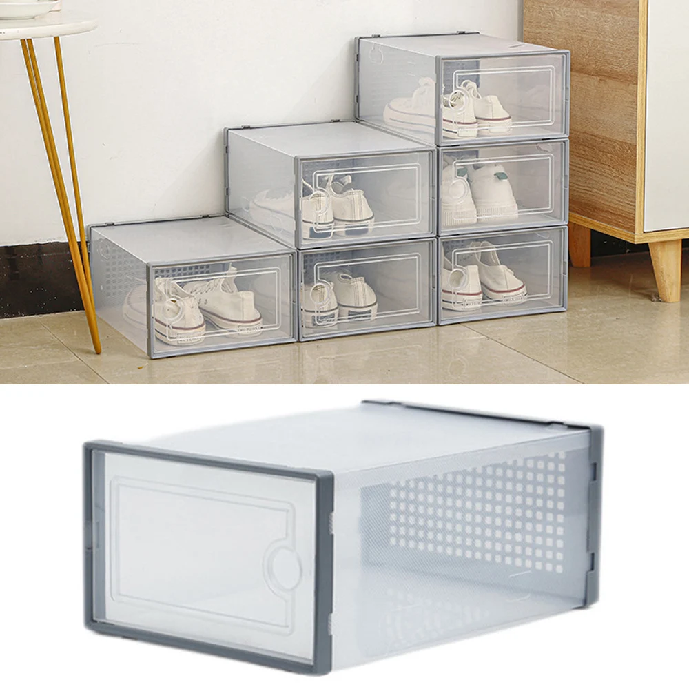 1pcs Transparent Plastic Shoes Case Thickened Drawer Case Plastic Shoe Boxes Stackable Box Shoe Organizer Flip Cover Shoebox