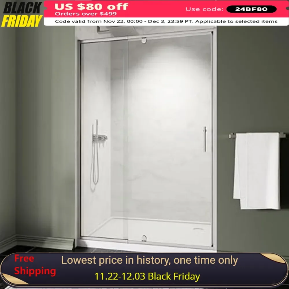 

Shower Door, 44-48" W X 71" H Glass Shower Door with 1/4" (6mm) Clear Tempered Glass, Reversible Installation, Shower Door