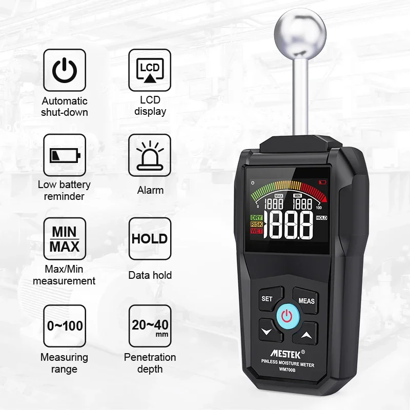 Mestek WM700B Digital Spherical Non Contact Wood Moisture Meter WM700B Pinless Device - Spherical Mositure Meter