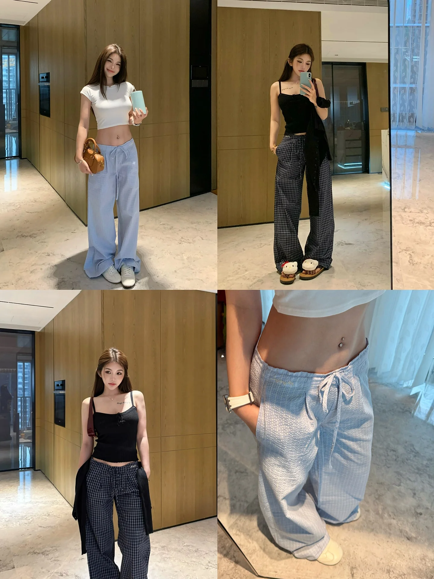 

Женские осенние повседневные брюки Pirui в клетку, свободного кроя, с поясом, с высокой талией, прямые, из смесового полиэстера и хлопка