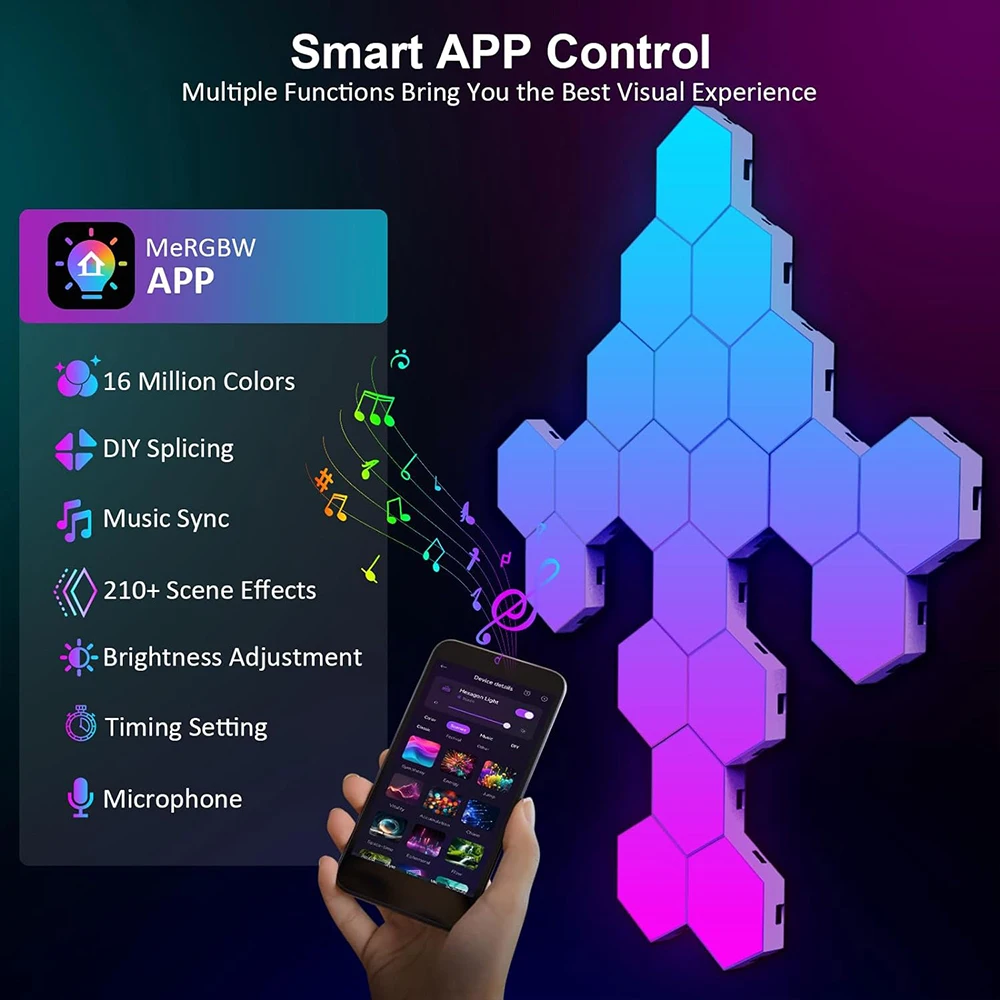 RGB ذكي سداسية الجدار مصباح اللون تغيير المحيطة ليلة ضوء مسدس شكل MeRGBW APP لتقوم بها بنفسك الموسيقى مزامنة لعبة غرفة المنزل
