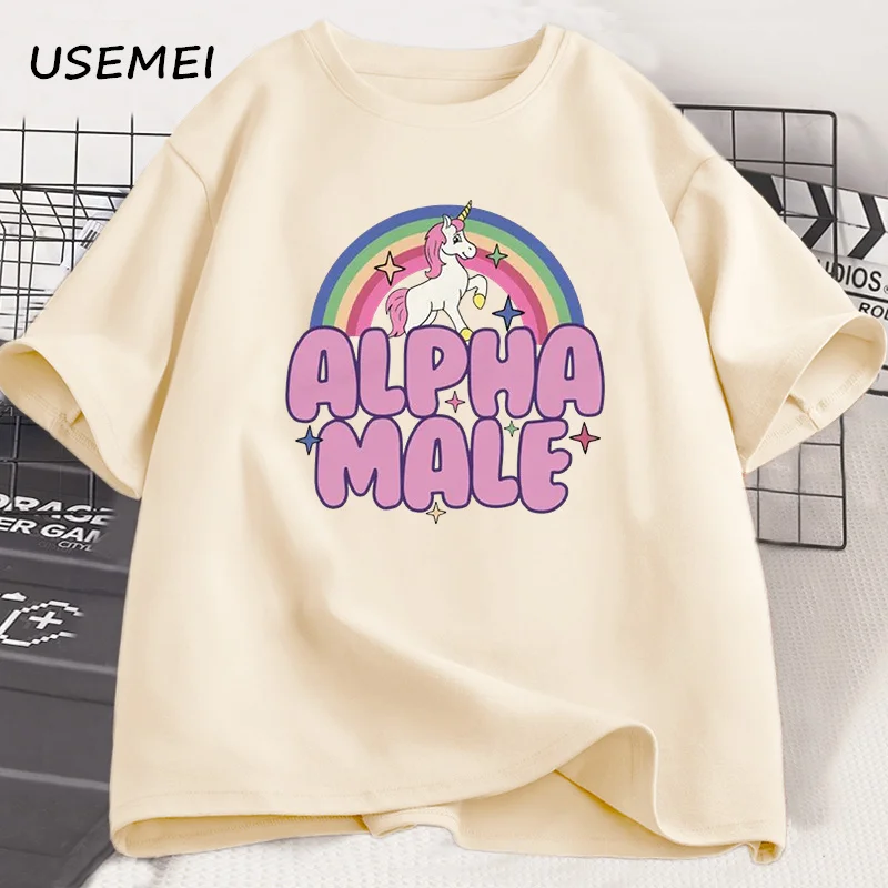 Alpha Male Unicorn Rainbow T Shirts Oversize Men Casual Fashaion Graphic Tees Unisex Round Neck Print Mens Short Sleeve Tshirt