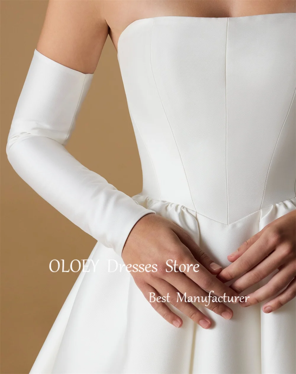 OLOEY elegante marfil sin tirantes una línea vestido De Novia con mangas desmontables vestido De Novia hasta el suelo Vestidos De Novia personalizados