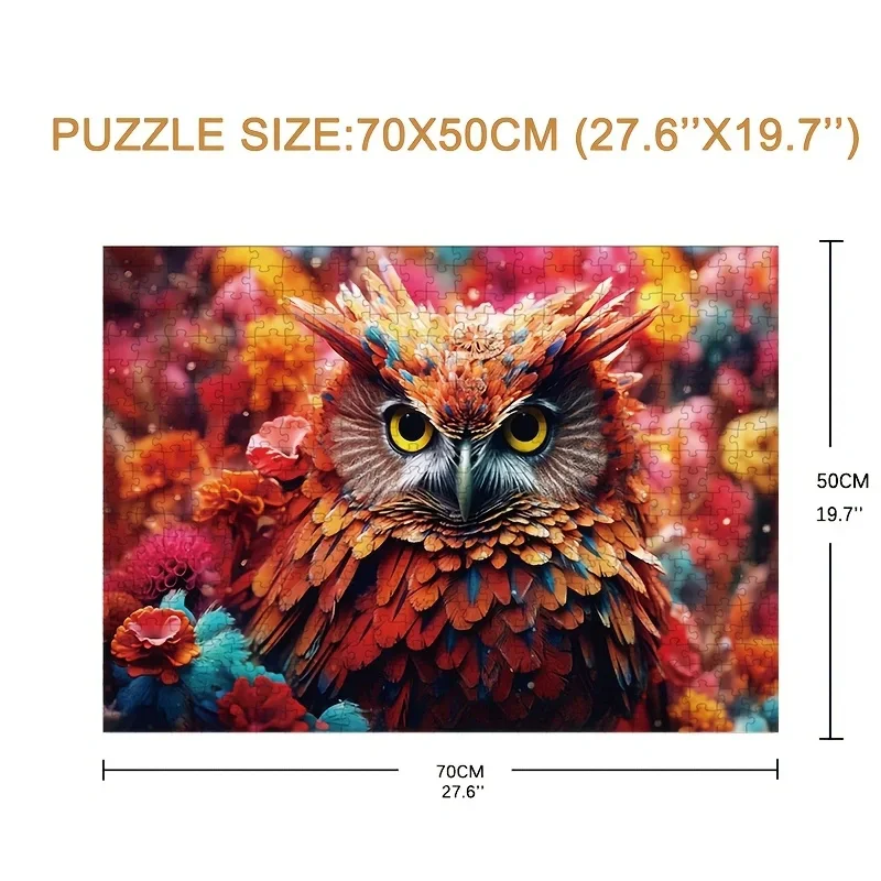 Quebra-cabeça colorido de coruja, 70cm * 50cm, 1000 peças para adultos para casa, presente ideal para ocasiões, incluindo natal, ano novo