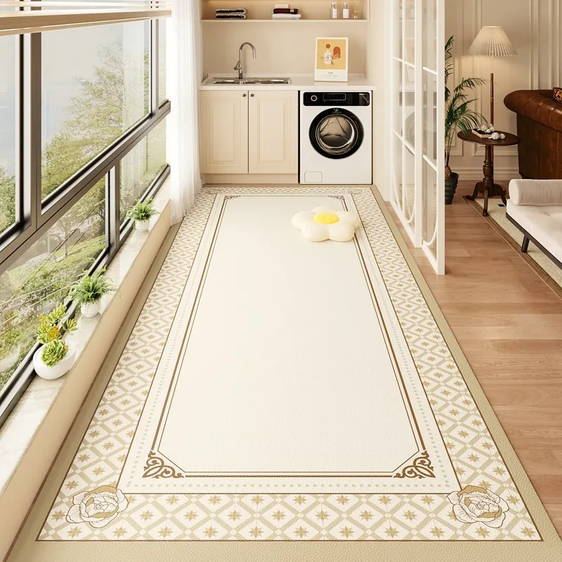 

Light Luxury Balcony Rug High-grade Waterproof Sunscreen Anti-slip Kitchen Floor Mat Pvc Leather Carpet for Living Room Tapis 러그