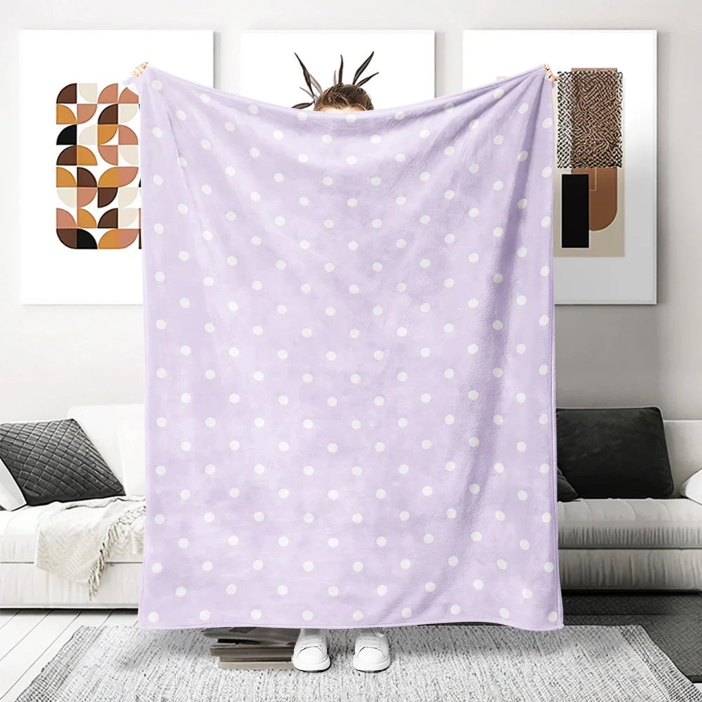 Lilac White Polka Dots Flannel Blanket Perfect For Sofa Office Bed Travel Sleep Read Relax Camping Four Season Use