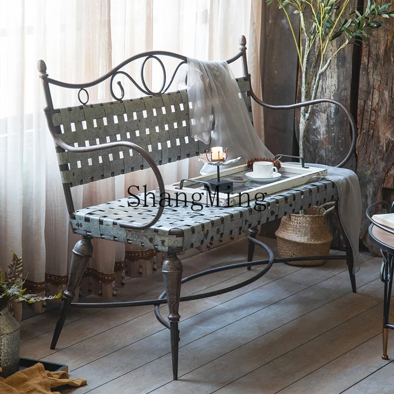 

SM retro wrought iron park leisure negotiation back chair courtyard outdoor armrest rest bench