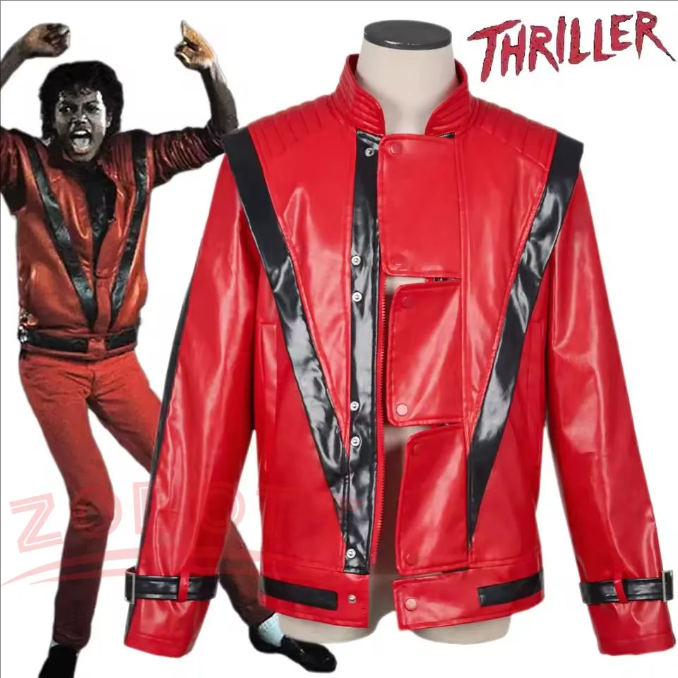 Chaqueta de Cosplay para hombre, importante de Michael Jackson, fiesta de Halloween, abrigo superior para hombre, disfraces, chaqueta de cuero roja para Thriller Cos