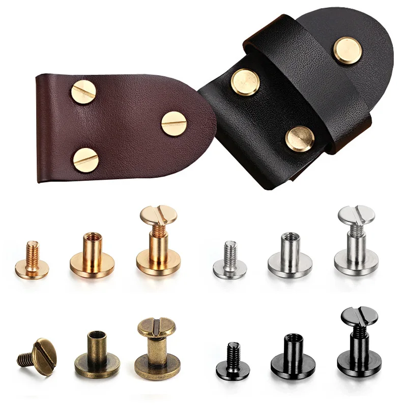 10Pcs Luggage Leather Metal Craft Flat Belt Screws Nail Rivets Brass Gold Silver Solid Rivet Stud Head Garment  Accessories