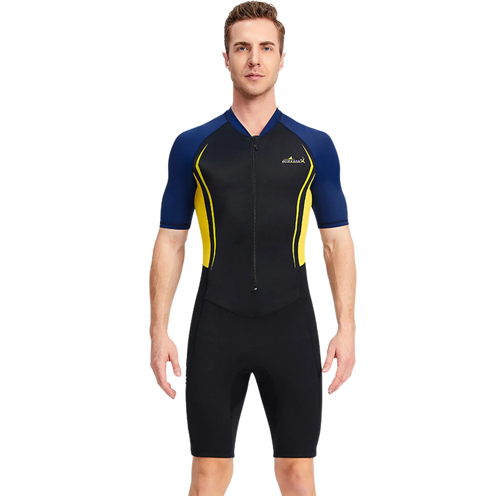 

Mens 1.5mm Neoprene Shorty Wetsuit Short Sleeve Bodysuit Thermal Diving Suit Swim Leotard for Surfing Snorkeling Scuba Diving