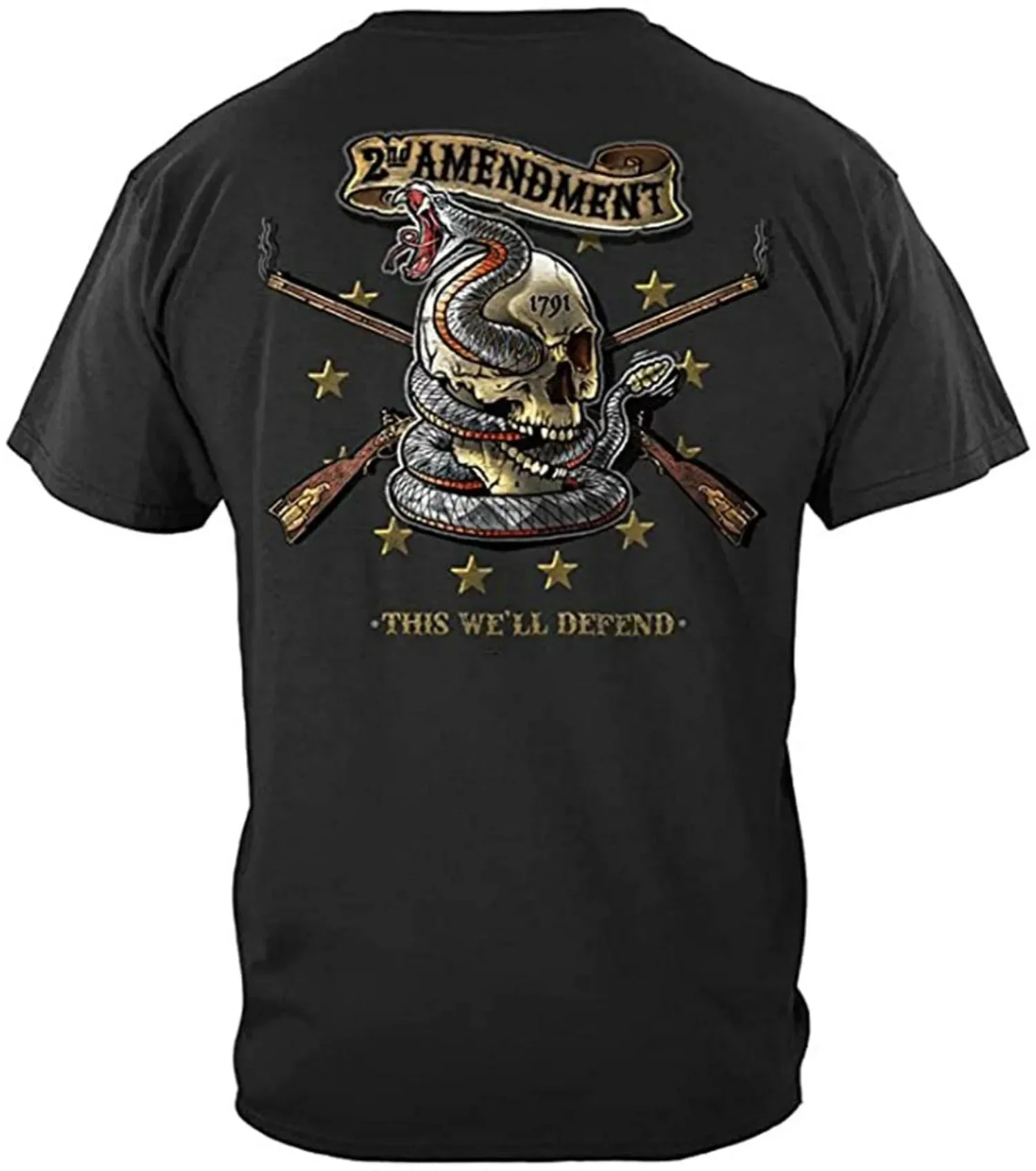 Snake Skull Rifle Tattoo This We'll Defend 2nd Amendment T-Shirt 100% Cotton O-Neck Summer Short Sleeve Casual Mens T-shirt