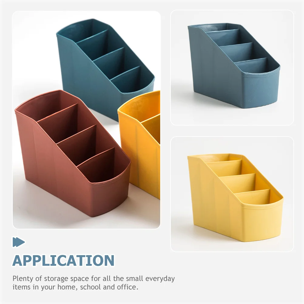 Desk Organizer Remote Control Box Trapezoidal 4 Compartment Makeup Brush Case Storage for Home Office School Supplies