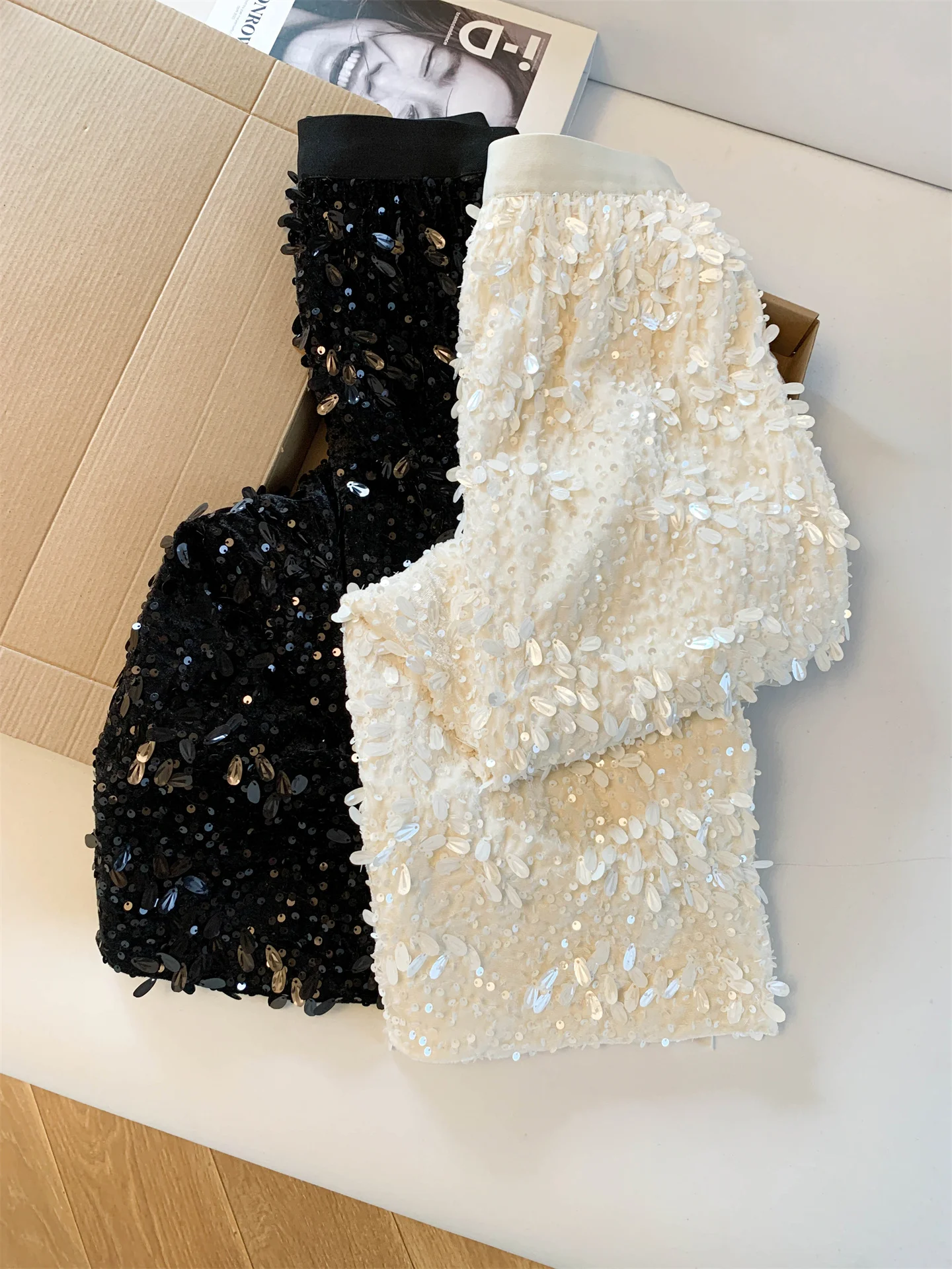 anzhou Guangzhou Heavy Work Small Fraance Sle Glittering f Rock Mittellanger A-Linien-Rock für Damen mit Schlitz für Freizeit...