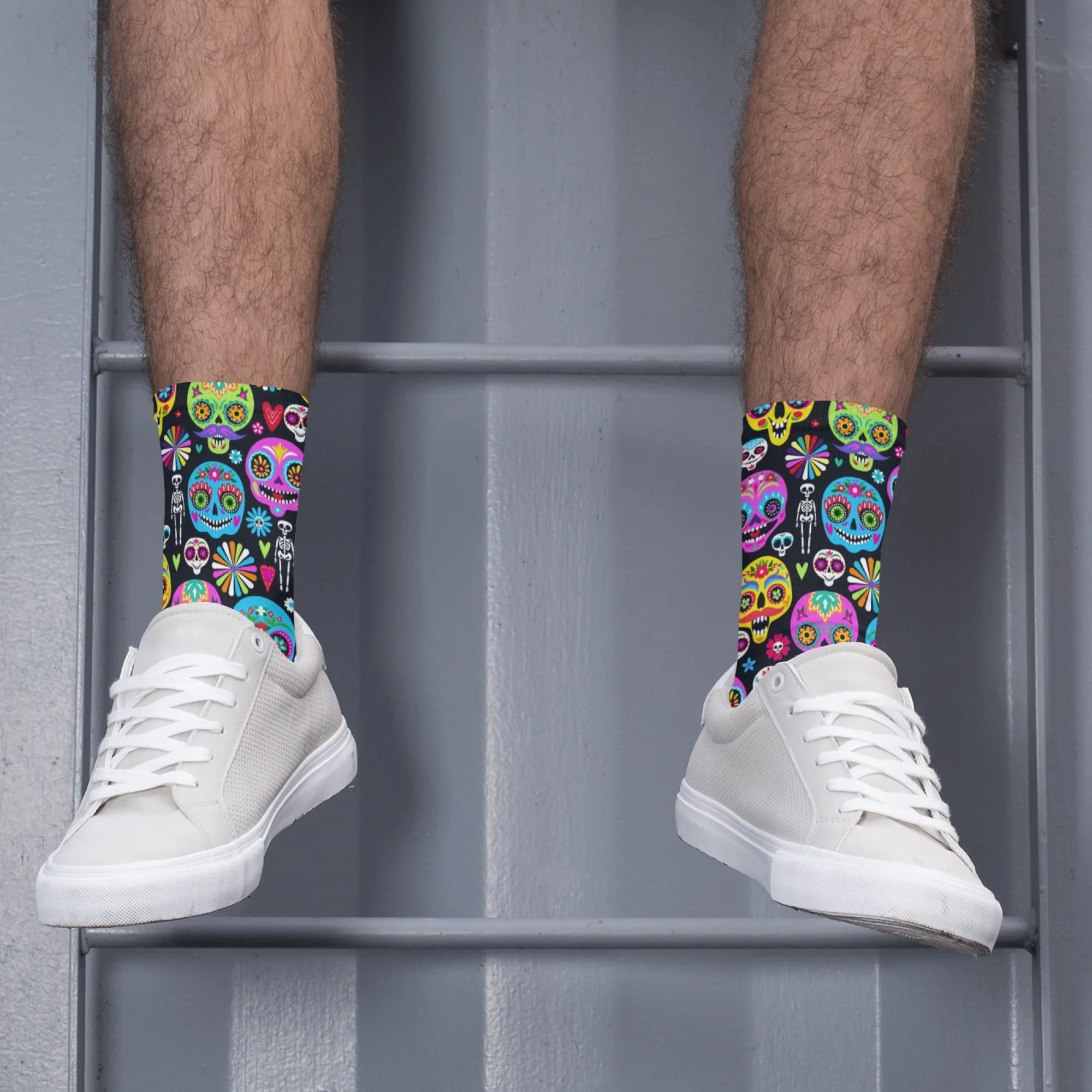 المكسيكي الرجعية الأزهار السكر الجمجمة طباعة الجوارب Harajuku ريترو ستايل للجنسين عادية الهيب هوب الاتجاه الجوارب الجدة مضحك سعيد الجوارب